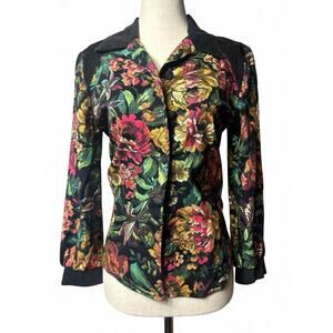 Vintage Womens Floral Tapestry Corduroy Blazer Jacket Sz 4 Western Boho Chic